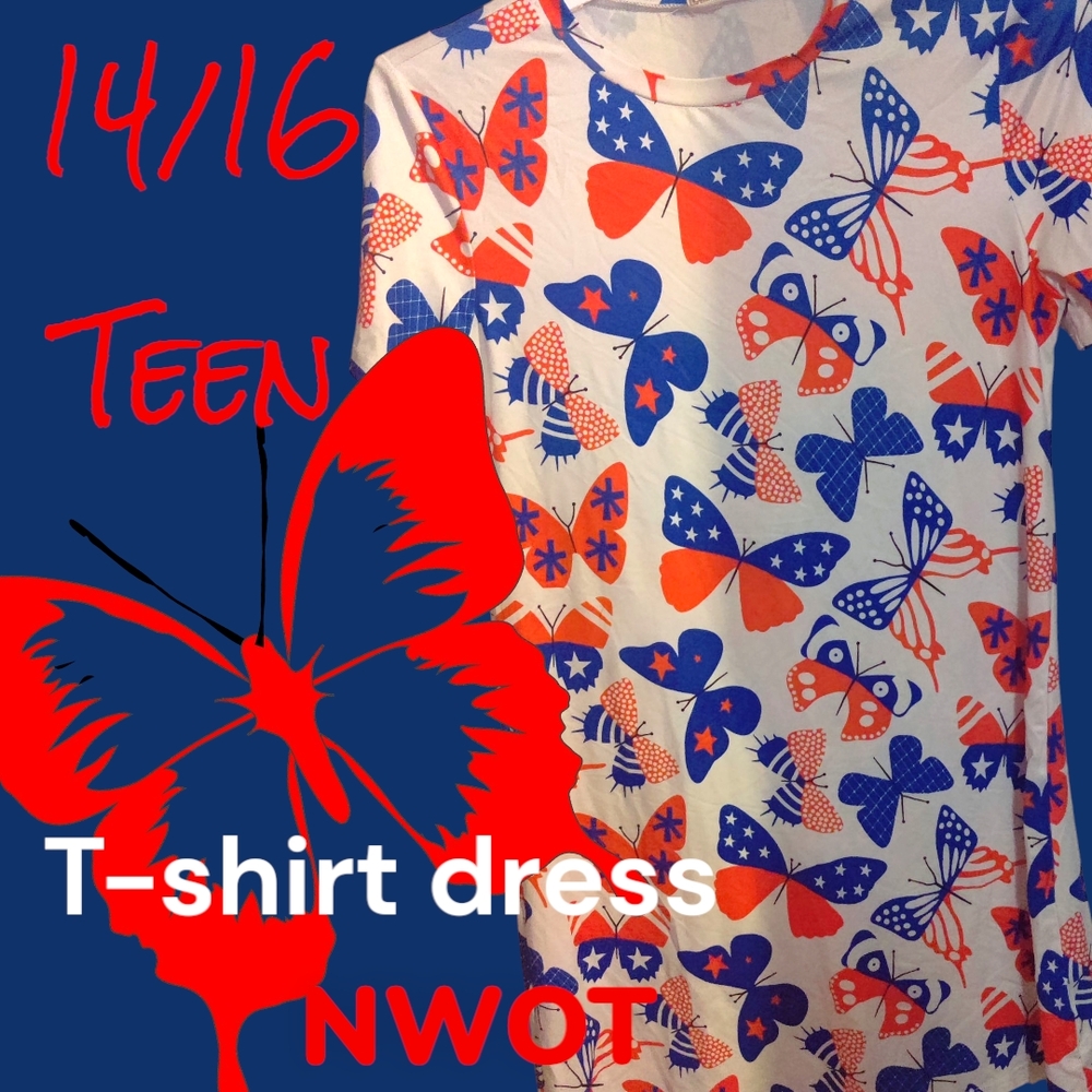 Red and Blue Casual Dress with Patriotic Graphics